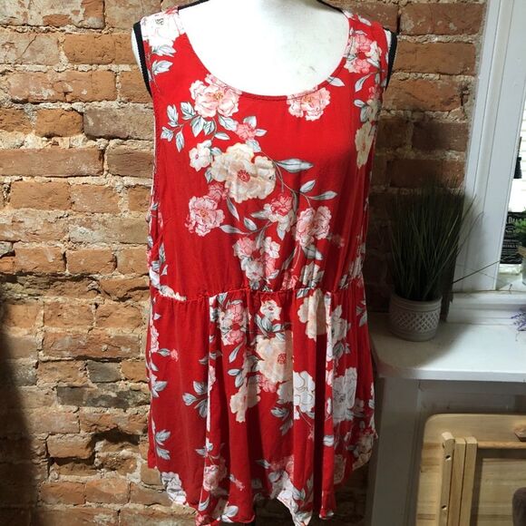 TORRID BLOOD ORANGE FLORAL CHALLIS FLOWY BABYDOLL TANK WOMENS 2X - Picture 2 of 10